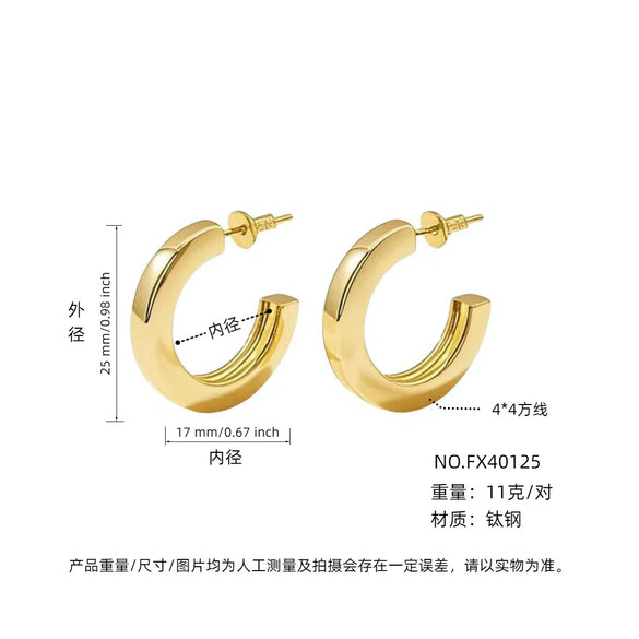 Wholesale Women's Simple Geometric Cshaped Titanium Steel Electroplated Earrings