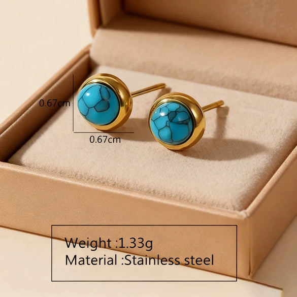 Wholesale Women's Simple Geometric Electroplated Blue Turquoise Stainless Steel Necklace Bracelet Earrings Set