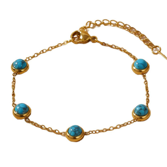 Wholesale Women's Simple Geometric Electroplated Blue Turquoise Stainless Steel Necklace Bracelet Earrings Set