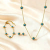 Wholesale Women's Simple Geometric Electroplated Blue Turquoise Stainless Steel Necklace Bracelet Earrings Set
