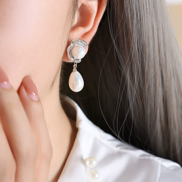 Wholesale Women's Simple Geometric Electroplated Titanium Steel Earrings With Zircon And Glass Beads And Rhinestone