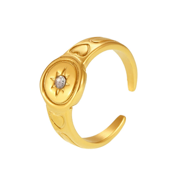 Wholesale Women's Simple Geometric Ferris Wheel Stainless Steel Inlaid Zircon Opening Ring 18K Gold Plated