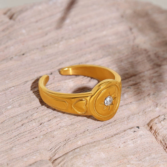 Wholesale Women's Simple Geometric Ferris Wheel Stainless Steel Inlaid Zircon Opening Ring 18K Gold Plated