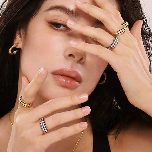 Wholesale Women's Simple Geometric Ferris Wheel Stainless Steel Ring 18K Gold Plated