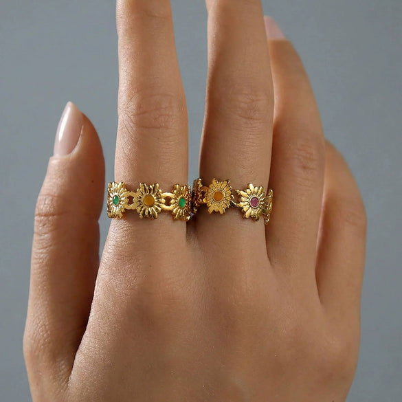 Wholesale Women's Simple Geometric Flower Electroplated Stainless Steel Open Ring Highend Jewelry