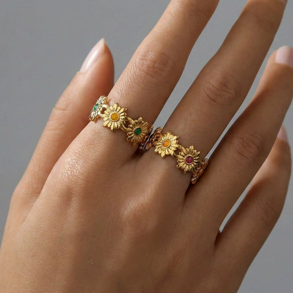 Wholesale Women's Simple Geometric Flower Electroplated Stainless Steel Open Ring Highend Jewelry