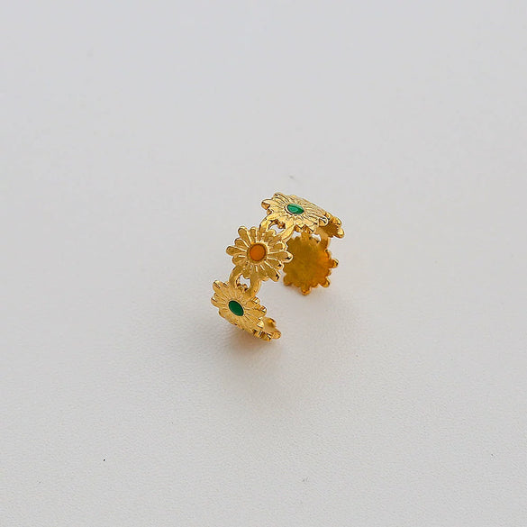 Wholesale Women's Simple Geometric Flower Electroplated Stainless Steel Open Ring Highend Jewelry