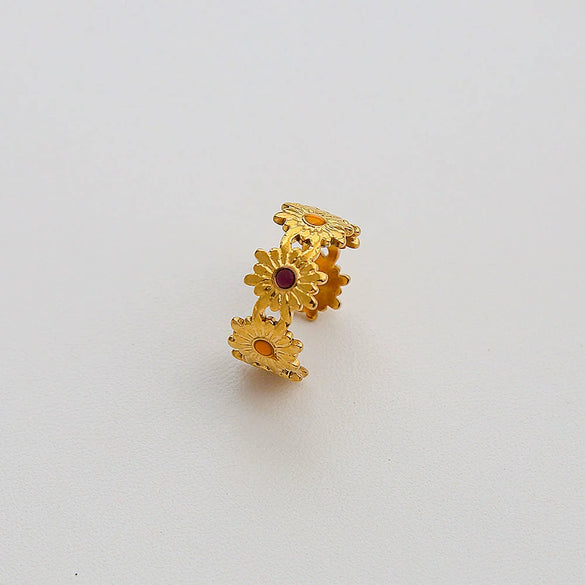 Wholesale Women's Simple Geometric Flower Electroplated Stainless Steel Open Ring Highend Jewelry