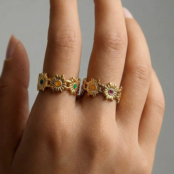 Wholesale Women's Simple Geometric Flower Electroplated Stainless Steel Open Ring Highend Jewelry