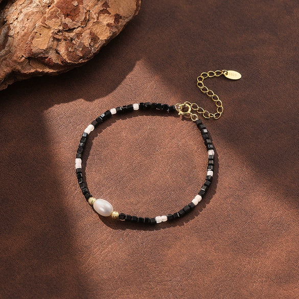 Wholesale Women's Simple Geometric Freshwater Pearl 925 Silver Electroplated Bracelet