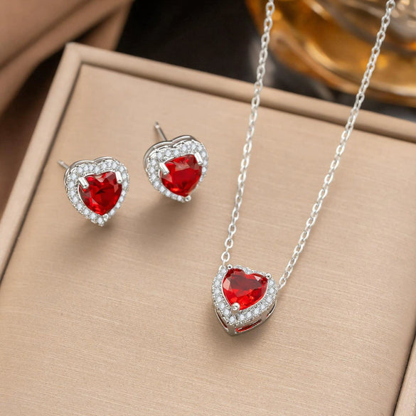 Wholesale Women's Simple Geometric Fruit Pattern Copper Inlaid With Zircon Electroplated Accessories Set Including Necklaces Earrings And Bracelets