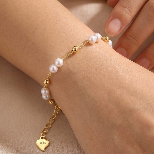 Wholesale Women's Simple Geometric Gold Plated 925 Silver Bracelet Jewelry