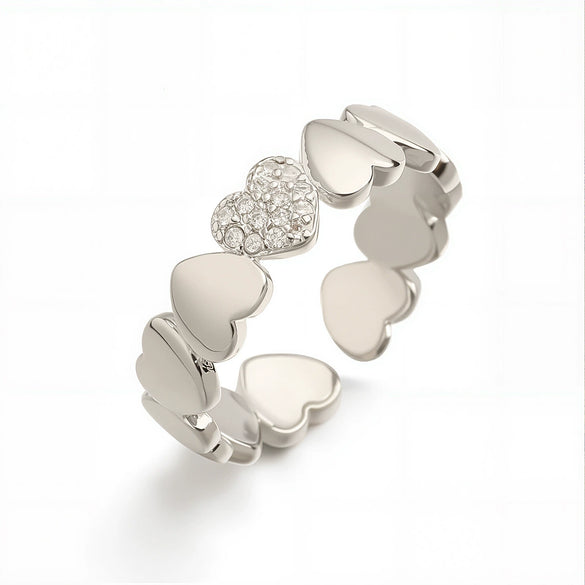 Wholesale Women's Simple Geometric Heart Micropaved Copperplated Zircon Open Ring