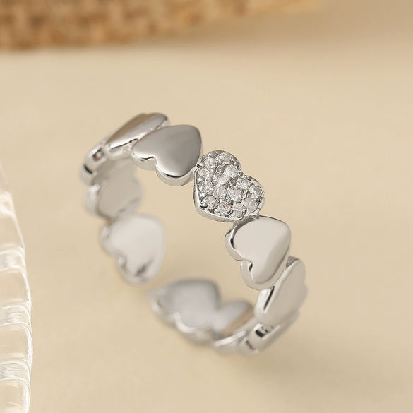 Wholesale Women's Simple Geometric Heart Micropaved Copperplated Zircon Open Ring