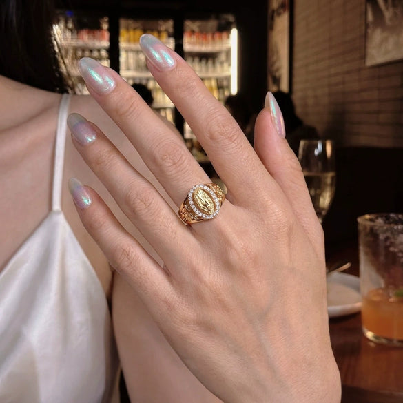 Wholesale Women's Simple Geometric Hollowout Copper Ring With Zircon Inlay Electroplated