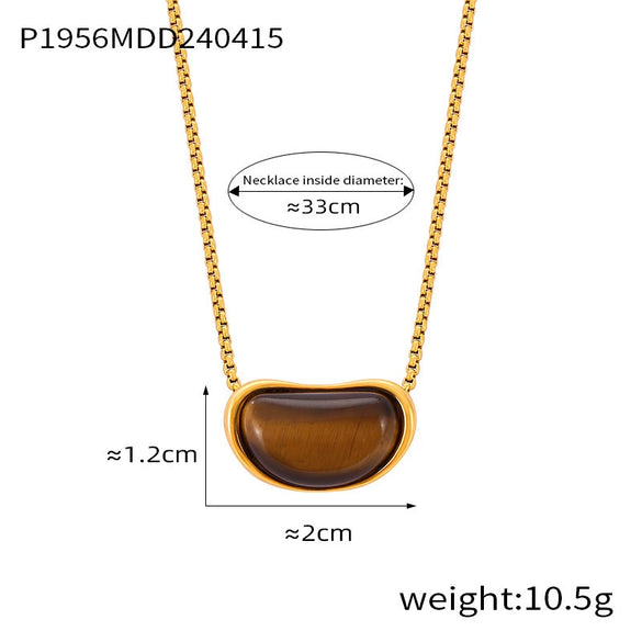 Wholesale Women's Simple Geometric Inlaid Tiger Eye Stone Goldplated Titanium Steel Pendant Necklace