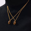 Wholesale Women's Simple Geometric Inlaid Tiger Eye Stone Goldplated Titanium Steel Pendant Necklace