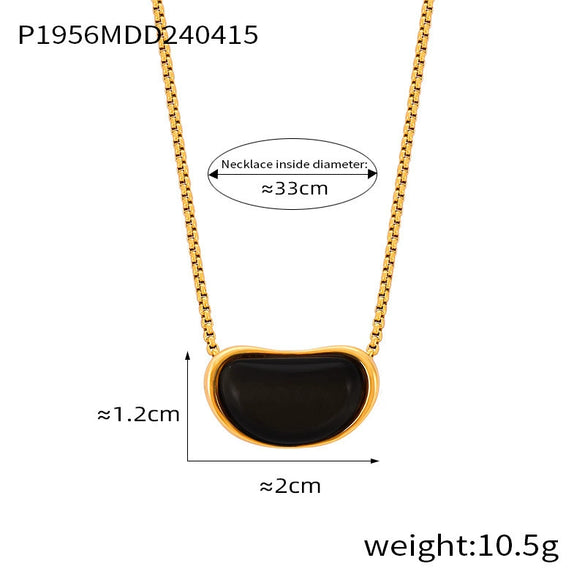 Wholesale Women's Simple Geometric Inlaid Tiger Eye Stone Goldplated Titanium Steel Pendant Necklace