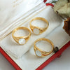 Wholesale Women's Simple Geometric Inlay Natural White Seashells 316L Stainless Steel Gold Plated Ring Jewelry
