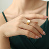 Wholesale Women's Simple Geometric Inlay Natural White Seashells 316L Stainless Steel Gold Plated Ring Jewelry