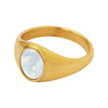Wholesale Women's Simple Geometric Inlay Natural White Seashells 316L Stainless Steel Gold Plated Ring Jewelry