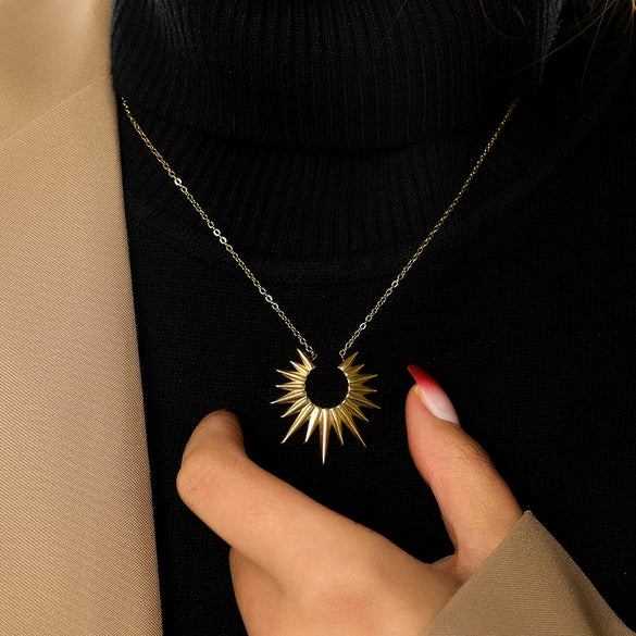 Wholesale Women's Simple Geometric 18K Gold Electroplated Stainless Steel Sun Necklace With Ochain