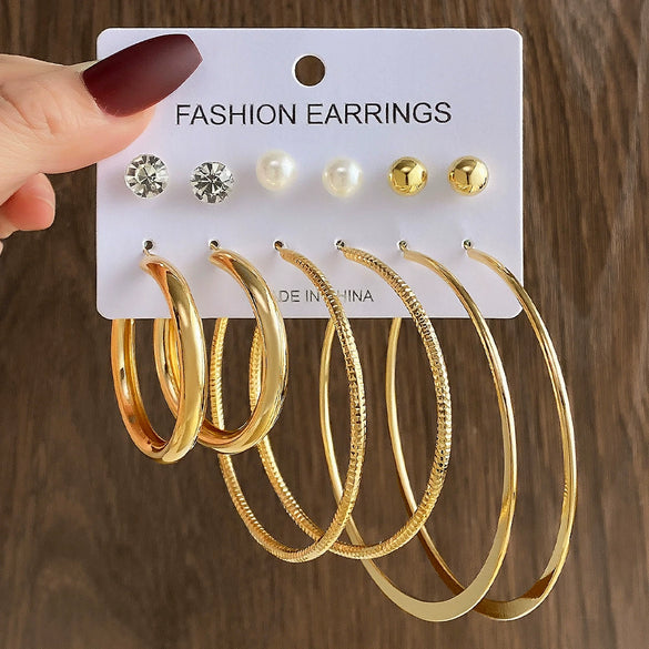 Wholesale Women's Simple Geometric Metal Alloy Electroplated Circle Hoop And Stud Earrings