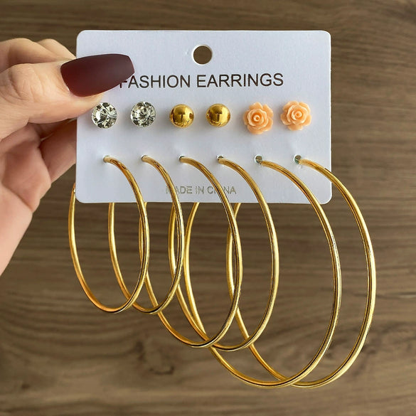 Wholesale Women's Simple Geometric Metal Alloy Electroplated Circle Hoop And Stud Earrings