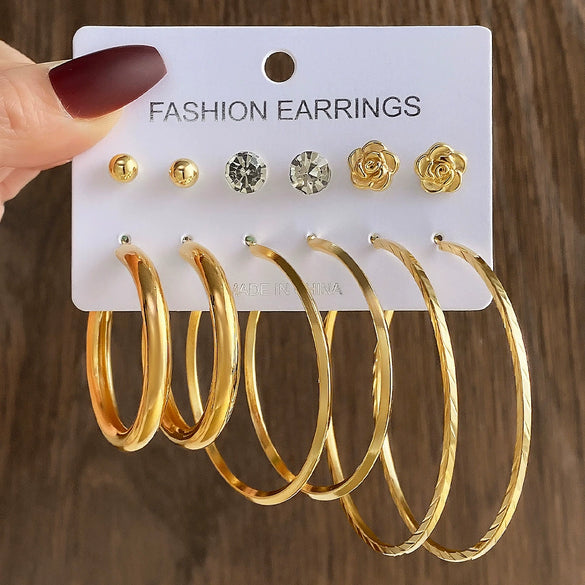 Wholesale Women's Simple Geometric Metal Alloy Electroplated Circle Hoop And Stud Earrings