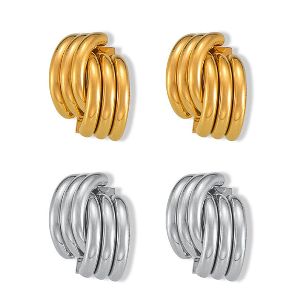 Wholesale Women's Simple Geometric Multilayer Cross Titanium Steel Electroplated Earrings Jewelry