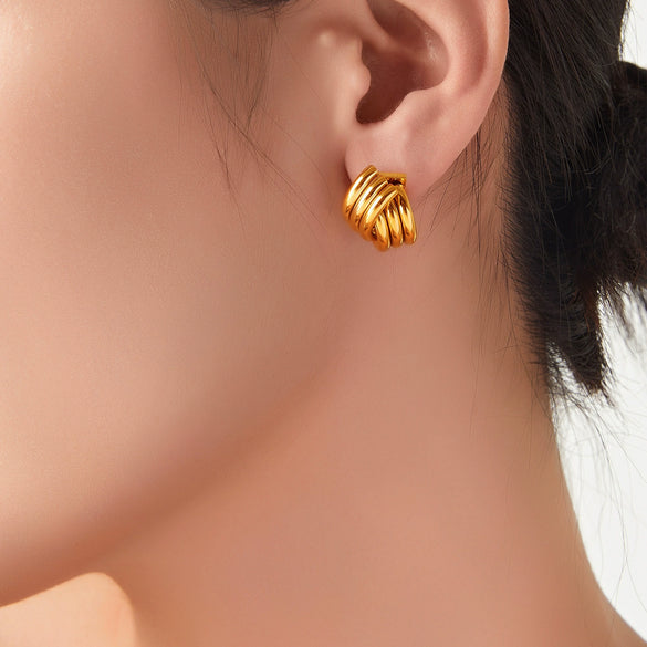Wholesale Women's Simple Geometric Multilayer Cross Titanium Steel Electroplated Earrings Jewelry