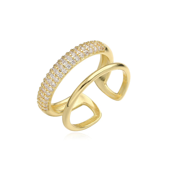 Wholesale Women's Simple Geometric Open Copper Ring Plated Real Gold With Micropaved Zircon