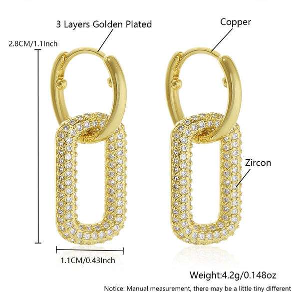 Wholesale Women's Simple Geometric Oval Zircon Inlay Real Gold Copper Plated Hoop Earrings