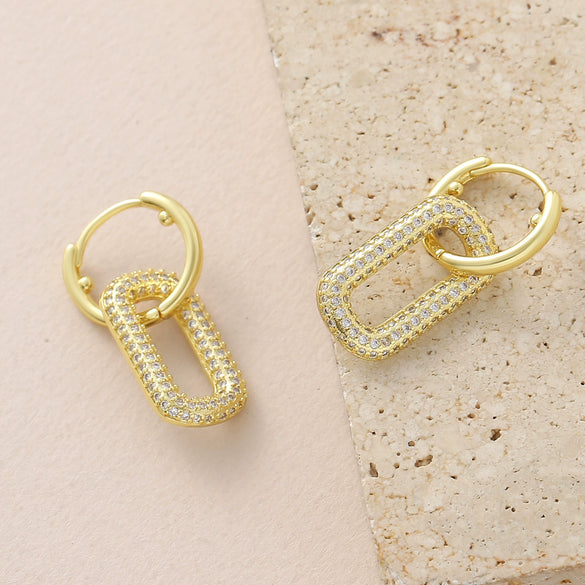 Wholesale Women's Simple Geometric Oval Zircon Inlay Real Gold Copper Plated Hoop Earrings