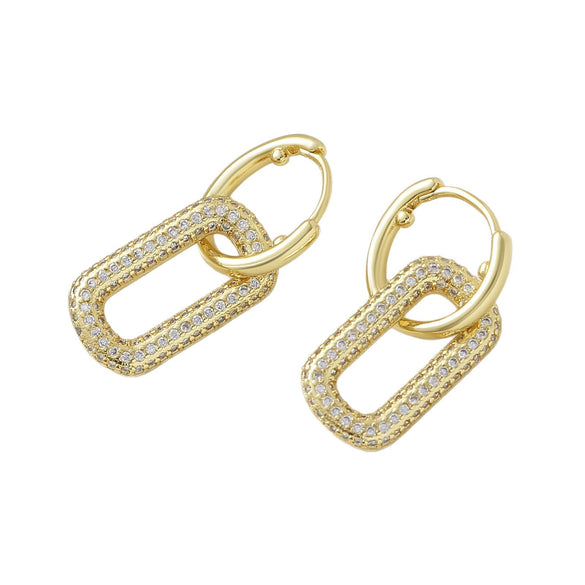 Wholesale Women's Simple Geometric Oval Zircon Inlay Real Gold Copper Plated Hoop Earrings