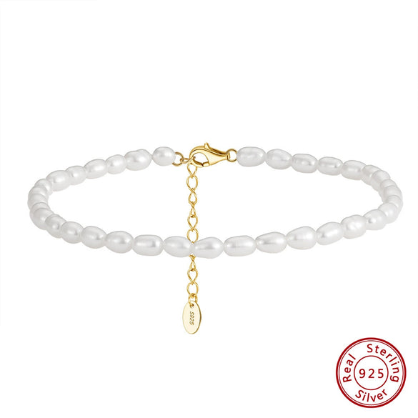 Wholesale Women's Simple Geometric Pearl 925 Sterling Silver Anklet