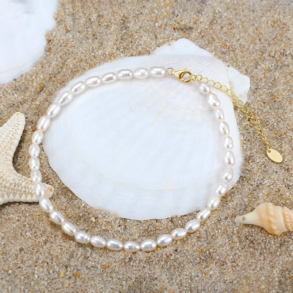 Wholesale Women's Simple Geometric Pearl 925 Sterling Silver Anklet