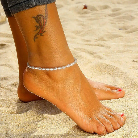 Wholesale Women's Simple Geometric Pearl 925 Sterling Silver Anklet