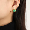 Wholesale Women's Simple Geometric Round Beads Square Side Colorful Gem Titanium Steel Earring Buckles 18K Gold Plated Electroplated