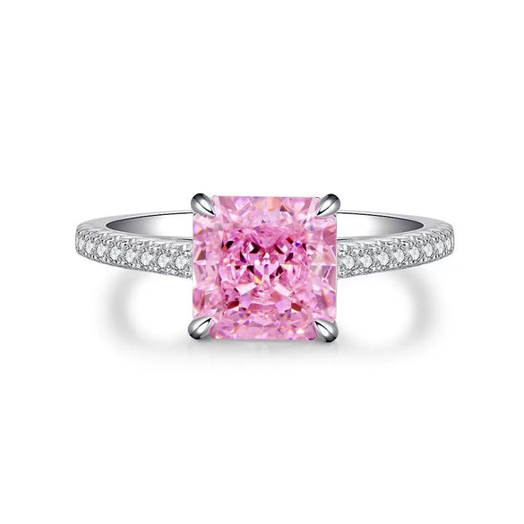 Wholesale Women's Simple Geometric S925 Sterling Silver Cherry Blossom Powder Diamond Four Claw High Carbon Diamond Ice Flower Cut Ring With Electroplating