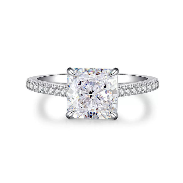 Wholesale Women's Simple Geometric S925 Sterling Silver Cherry Blossom Powder Diamond Four Claw High Carbon Diamond Ice Flower Cut Ring With Electroplating