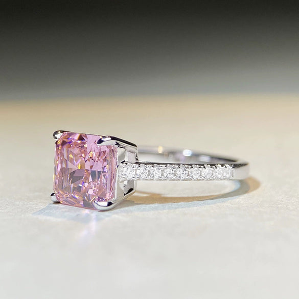 Wholesale Women's Simple Geometric S925 Sterling Silver Cherry Blossom Powder Diamond Four Claw High Carbon Diamond Ice Flower Cut Ring With Electroplating