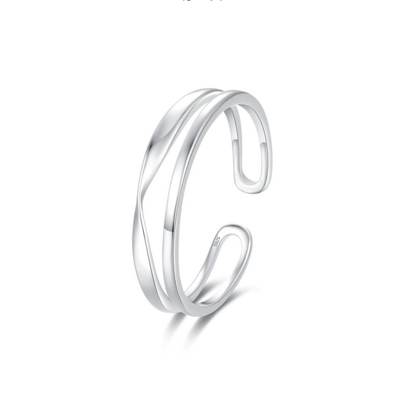 Wholesale Women's Simple Geometric S925 Sterling Silver Double Layer Line Opening Adjustable Ring With Electroplating