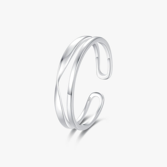 Wholesale Women's Simple Geometric S925 Sterling Silver Double Layer Line Opening Adjustable Ring With Electroplating