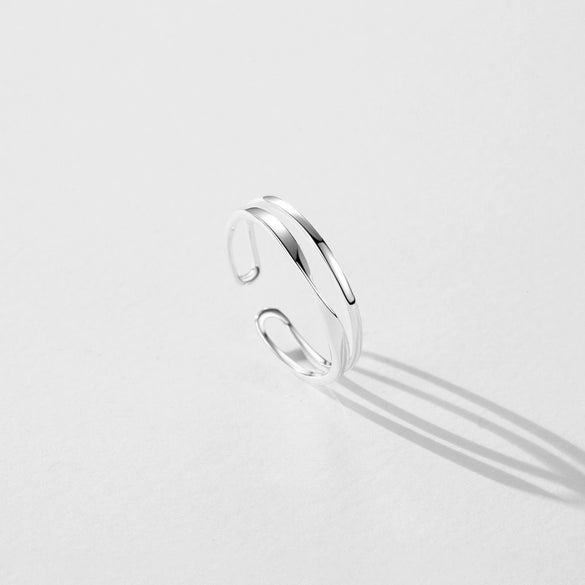 Wholesale Women's Simple Geometric S925 Sterling Silver Double Layer Line Opening Adjustable Ring With Electroplating