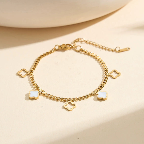 Wholesale Women's Simple Geometric Shell Flower Hollow Four Leaf Clover Titanium Steel And Stainless Steel Anklet