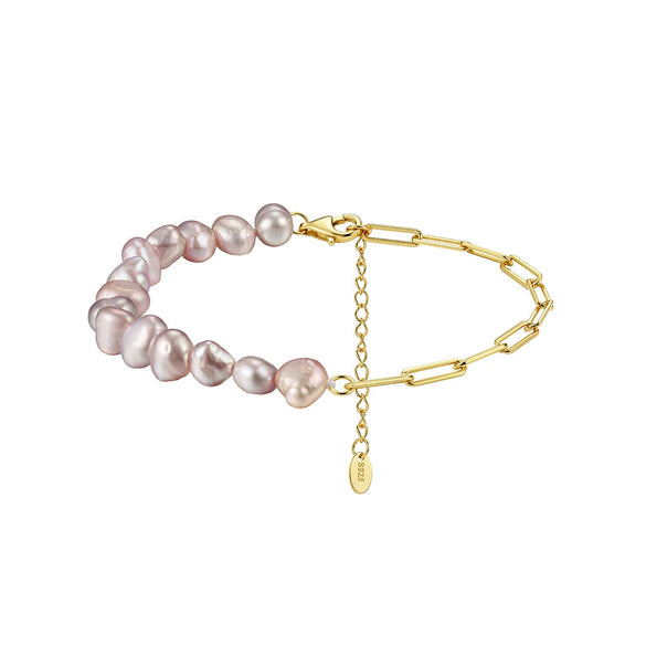 Wholesale Women's Simple Geometric Silver Electroplated Baroque Natural Pearl Bracelet