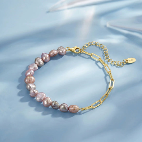 Wholesale Women's Simple Geometric Silver Electroplated Baroque Natural Pearl Bracelet