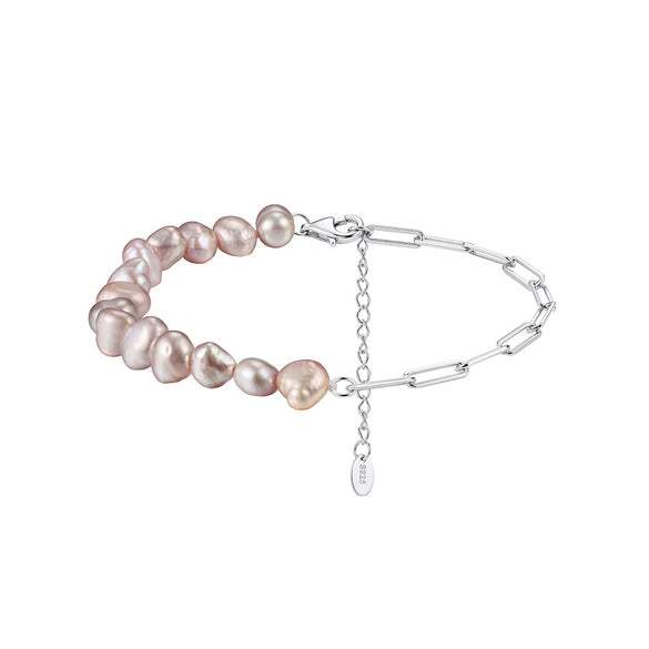 Wholesale Women's Simple Geometric Silver Electroplated Baroque Natural Pearl Bracelet