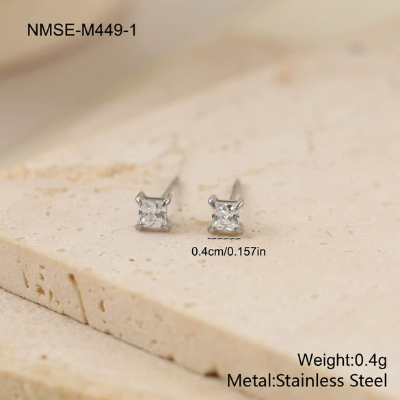 Wholesale Women's Simple Geometric Square Diamond Stud Earrings 18K Gold Electroplated Stainless Steel